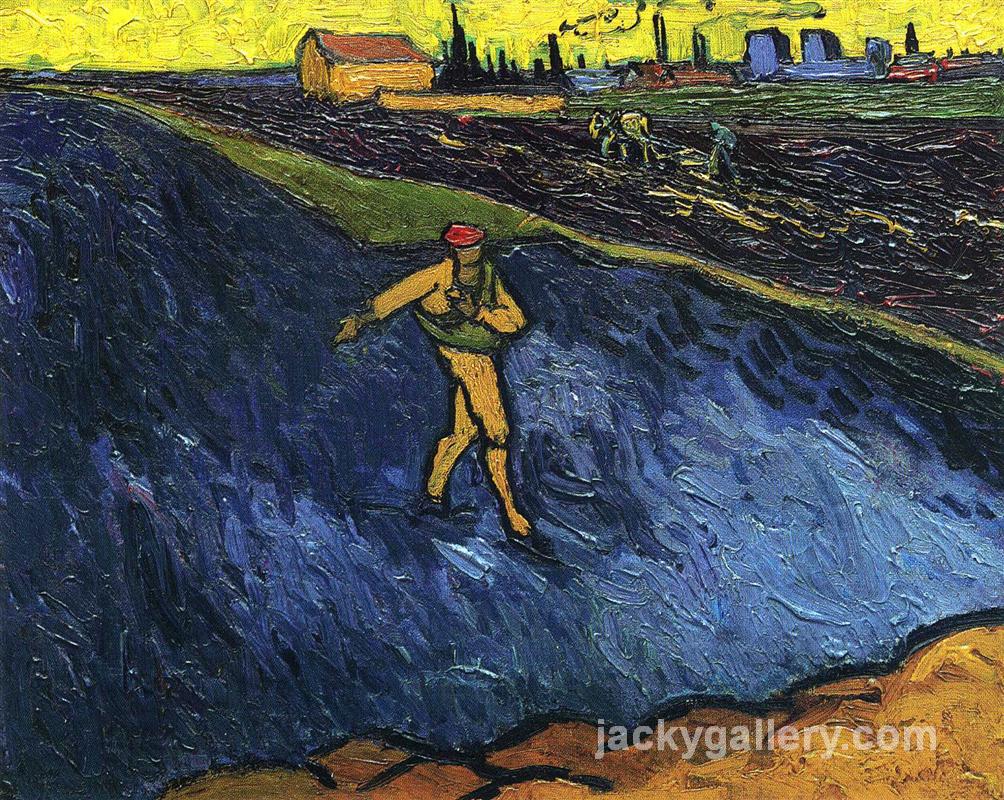 The Sower Outskirts of Arles in the Background, Van Gogh painting